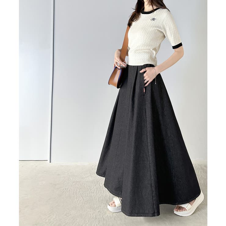 ハイウエストでシルエットがキマル！綿100％のやわらかデニムフレアスカート | Classical Elf  | 詳細画像5 