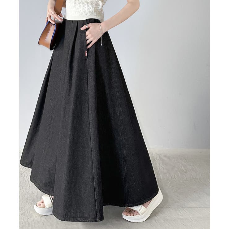 ハイウエストでシルエットがキマル！綿100％のやわらかデニムフレアスカート | Classical Elf  | 詳細画像6 