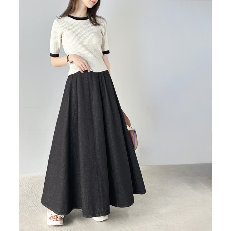 ハイウエストでシルエットがキマル！綿100％のやわらかデニムフレアスカート | Classical Elf  | 詳細画像7 