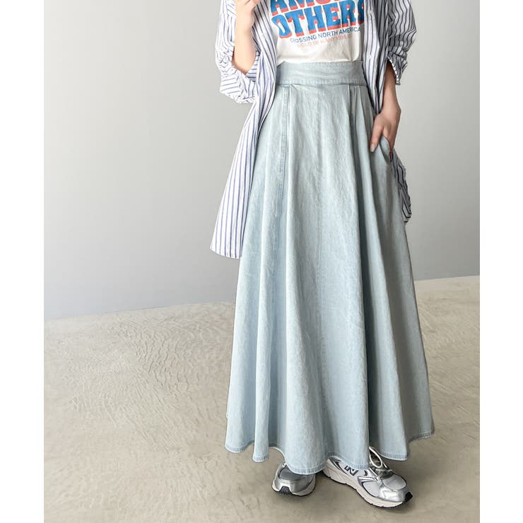 ハイウエストでシルエットがキマル！綿100％のやわらかデニムフレアスカート | Classical Elf  | 詳細画像9 