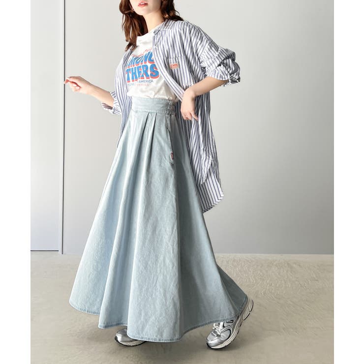 ハイウエストでシルエットがキマル！綿100％のやわらかデニムフレアスカート | Classical Elf  | 詳細画像10 