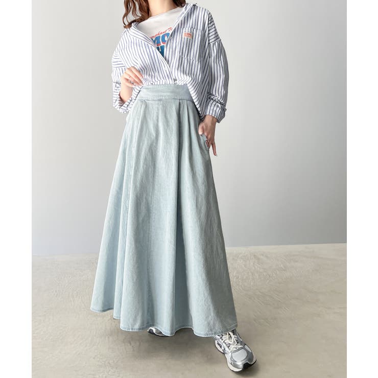 ハイウエストでシルエットがキマル！綿100％のやわらかデニムフレアスカート | Classical Elf  | 詳細画像11 