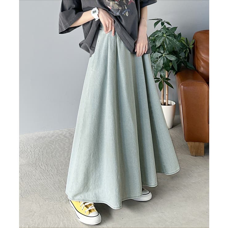 ハイウエストでシルエットがキマル！綿100％のやわらかデニムフレアスカート | Classical Elf  | 詳細画像12 