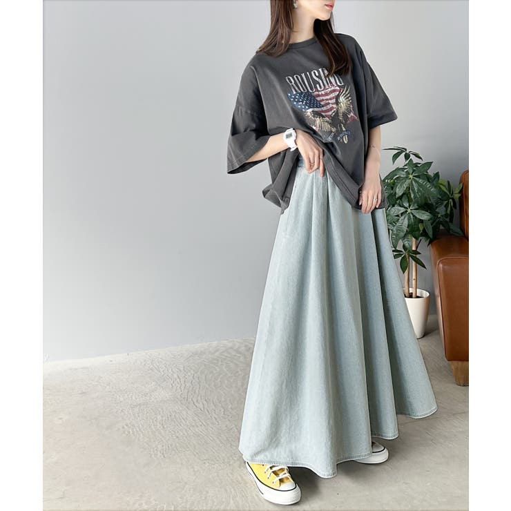 ハイウエストでシルエットがキマル！綿100％のやわらかデニムフレアスカート | Classical Elf  | 詳細画像13 