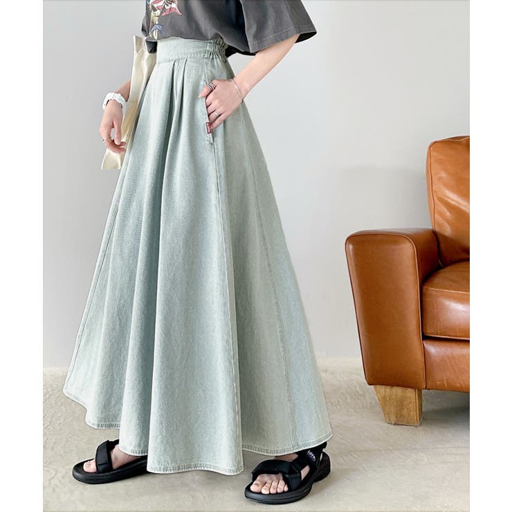 ハイウエストでシルエットがキマル！綿100％のやわらかデニムフレアスカート | Classical Elf  | 詳細画像14 