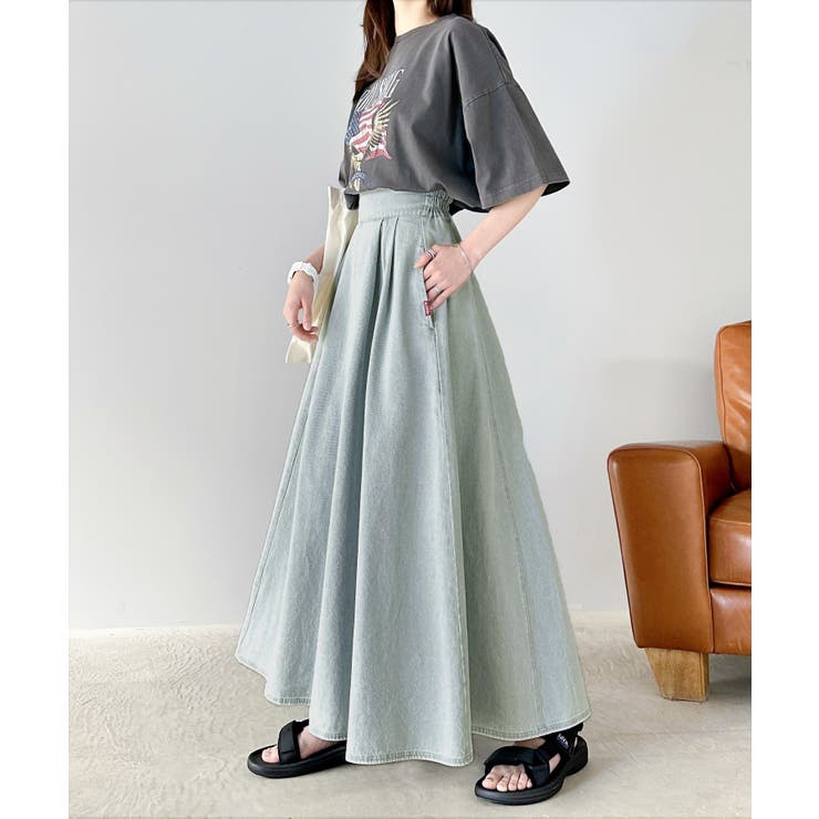 ハイウエストでシルエットがキマル！綿100％のやわらかデニムフレアスカート | Classical Elf  | 詳細画像15 