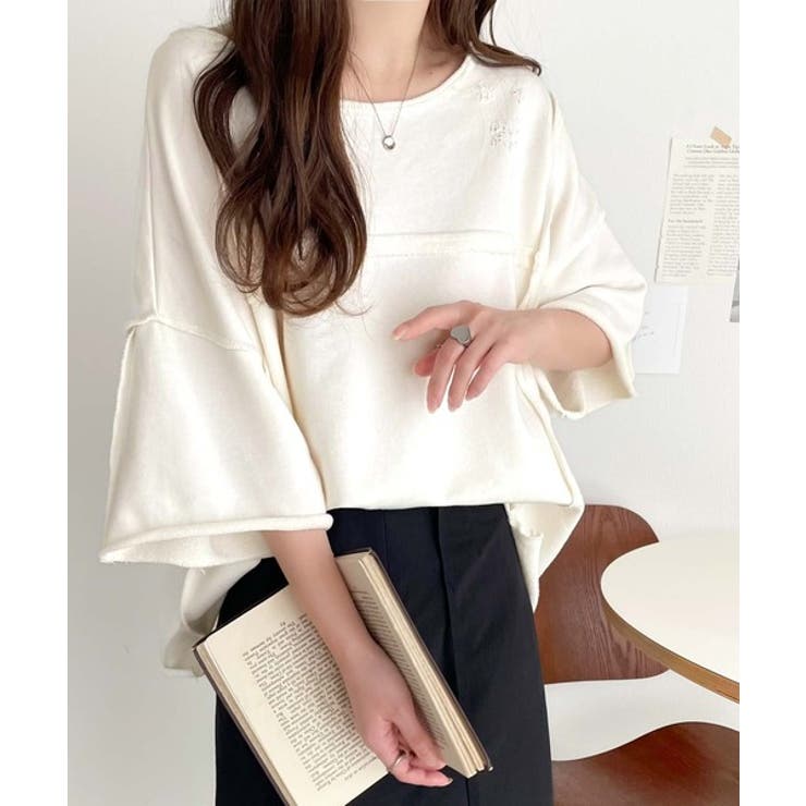 カジュアルコーデ の主役に。半袖ダメージ加工裏毛プルオーバー | Classical Elf  | 詳細画像4 