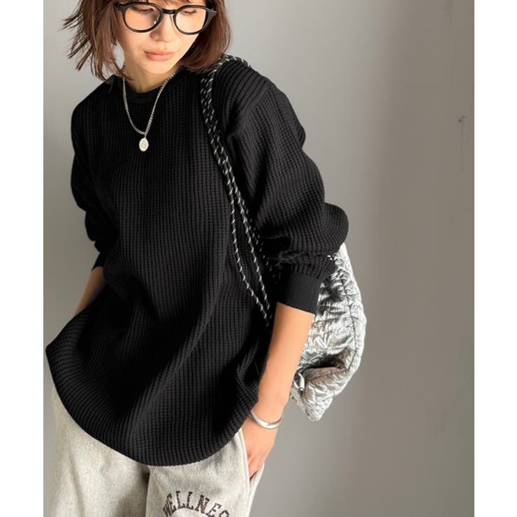 ブラック | 《JaVa ジャバコラボ》洗練された大人カジュアルトップス。サーマルクルーネック… | Classical Elf 