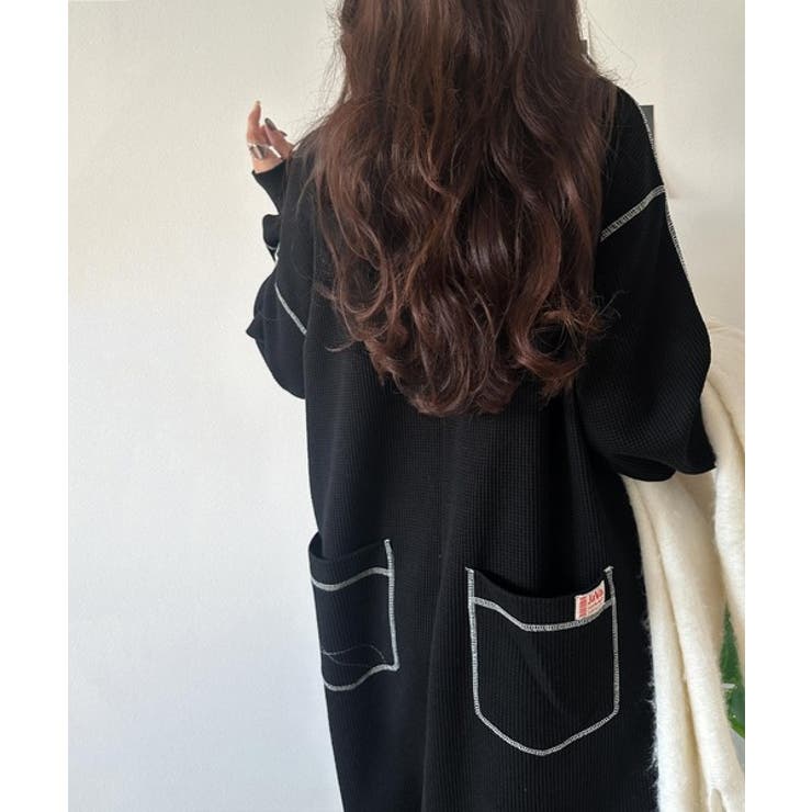 《JaVaジャバコラボ》後姿が可愛い◎配色ステッチワッフルロングワンピース（長袖… | Classical Elf  | 詳細画像8 