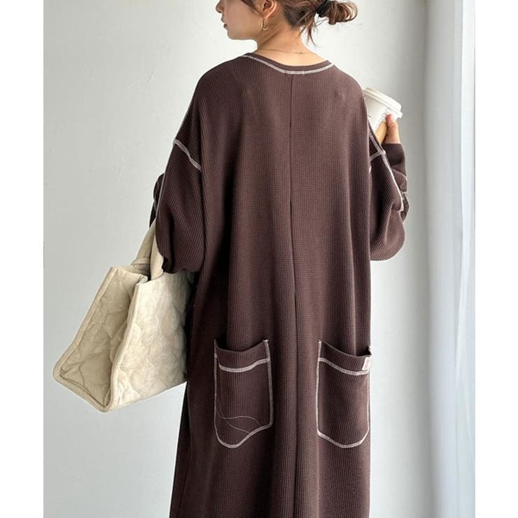 《JaVaジャバコラボ》後姿が可愛い◎配色ステッチワッフルロングワンピース（長袖… | Classical Elf  | 詳細画像13 