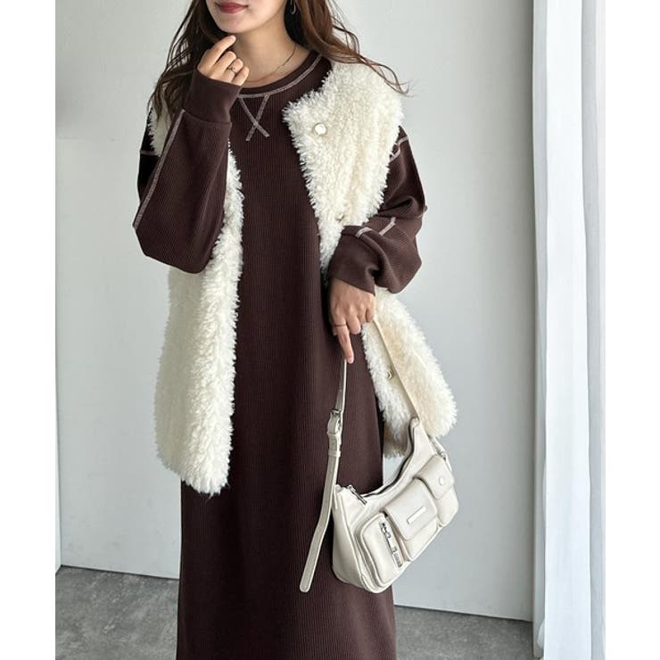 《JaVaジャバコラボ》後姿が可愛い◎配色ステッチワッフルロングワンピース（長袖… | Classical Elf  | 詳細画像16 