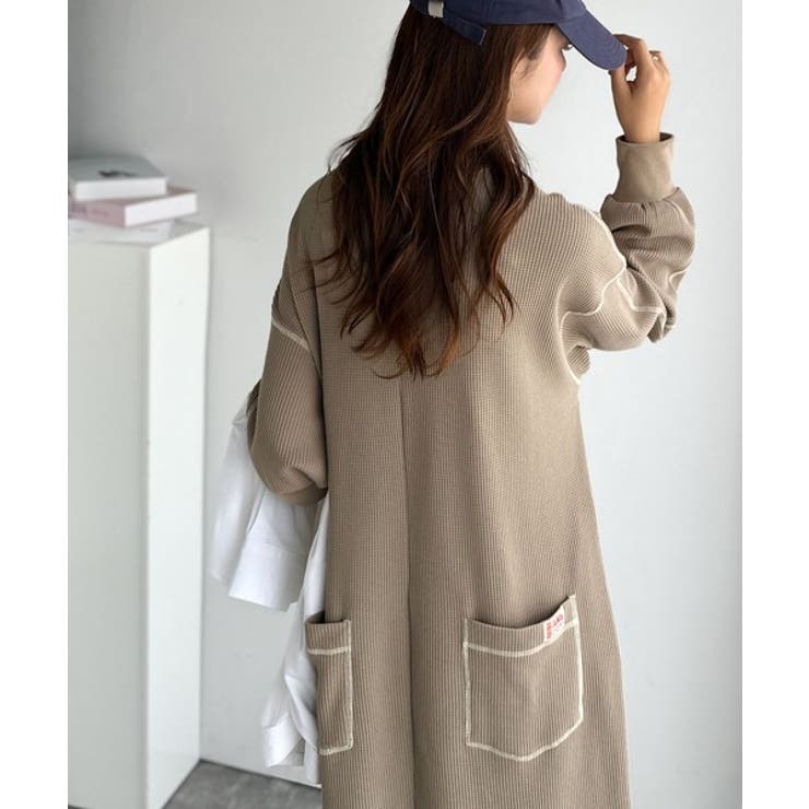 《JaVaジャバコラボ》後姿が可愛い◎配色ステッチワッフルロングワンピース（長袖… | Classical Elf  | 詳細画像21 