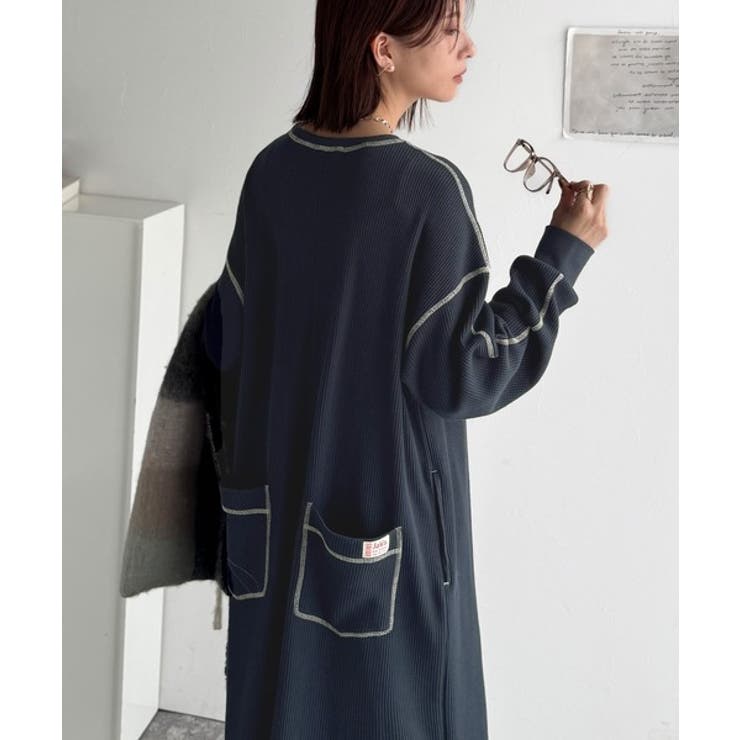 《JaVaジャバコラボ》後姿が可愛い◎配色ステッチワッフルロングワンピース（長袖… | Classical Elf  | 詳細画像26 