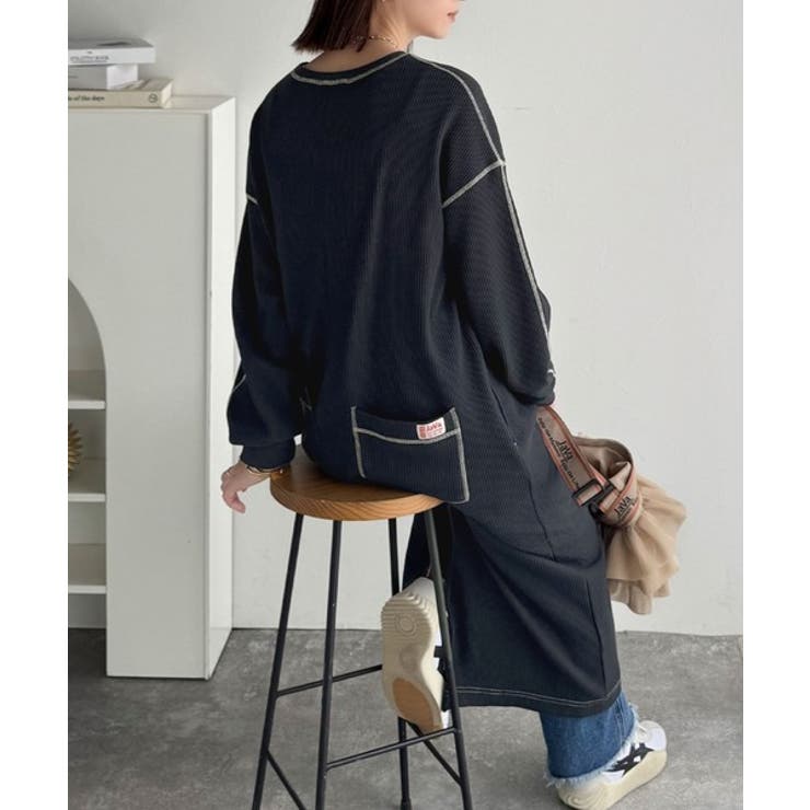 《JaVaジャバコラボ》後姿が可愛い◎配色ステッチワッフルロングワンピース（長袖… | Classical Elf  | 詳細画像28 