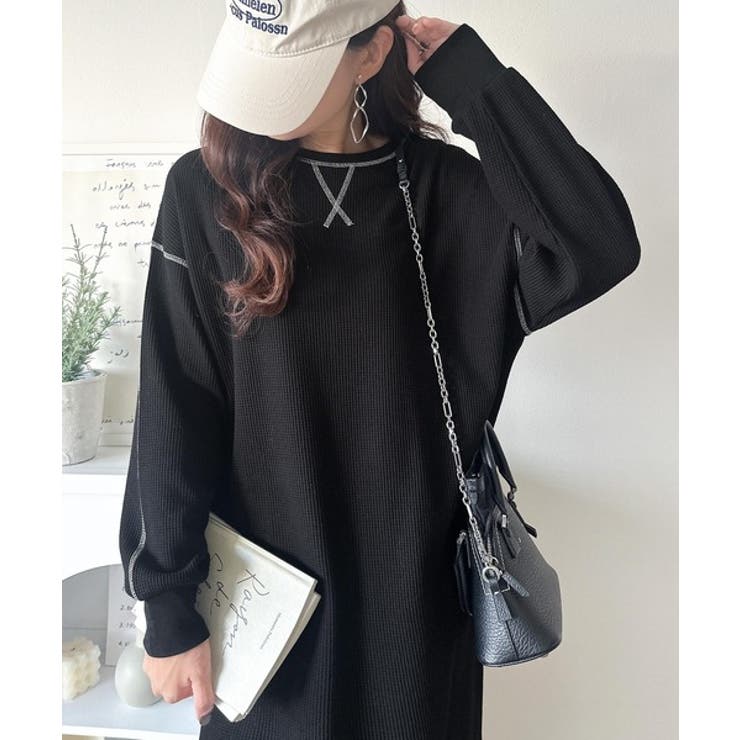 《JaVaジャバコラボ》後姿が可愛い◎配色ステッチワッフルロングワンピース（長袖… | Classical Elf  | 詳細画像1 