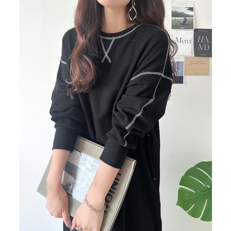 《JaVaジャバコラボ》後姿が可愛い◎配色ステッチワッフルロングワンピース（長袖… | Classical Elf  | 詳細画像5 