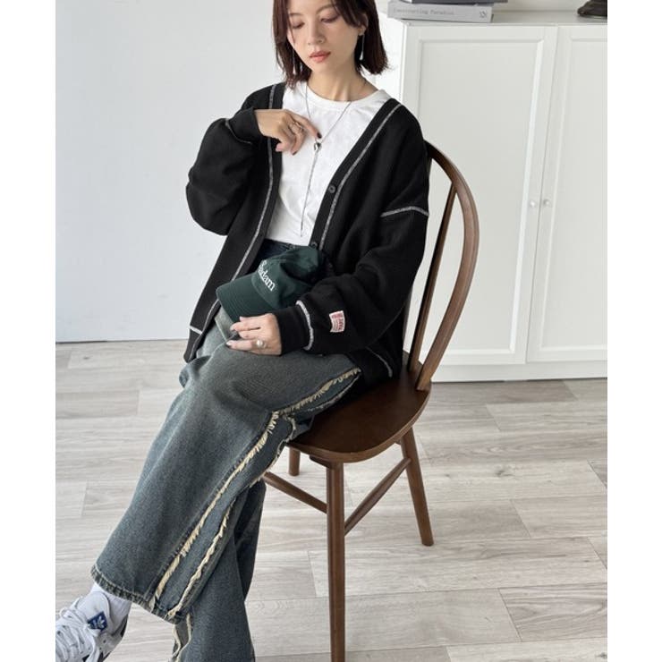 ラフで上品な大人のゆるカジュアル。配色ステッチVネックワッフルカーディガン | Classical Elf  | 詳細画像12 