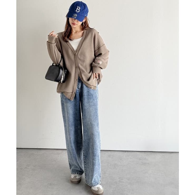 ラフで上品な大人のゆるカジュアル。配色ステッチVネックワッフルカーディガン | Classical Elf  | 詳細画像20 