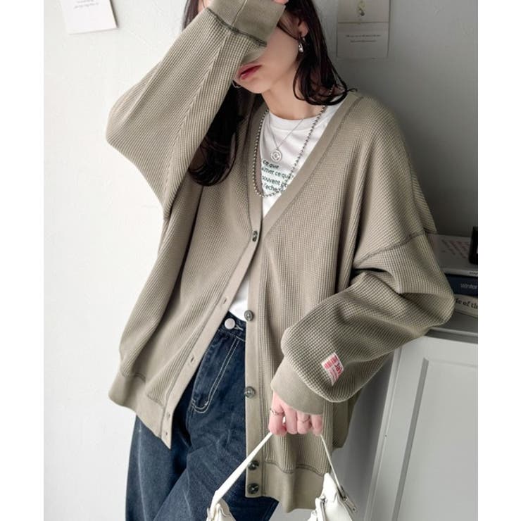 ラフで上品な大人のゆるカジュアル。配色ステッチVネックワッフルカーディガン | Classical Elf  | 詳細画像27 