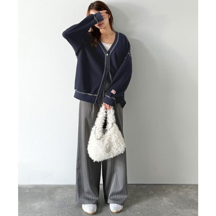 ラフで上品な大人のゆるカジュアル。配色ステッチVネックワッフルカーディガン | Classical Elf  | 詳細画像33 