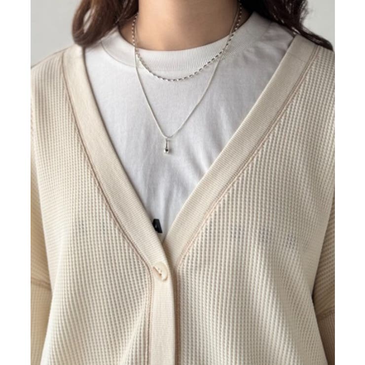 ラフで上品な大人のゆるカジュアル。配色ステッチVネックワッフルカーディガン | Classical Elf  | 詳細画像38 