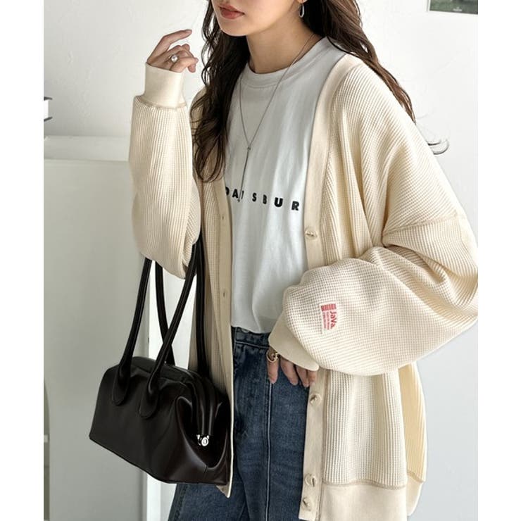 ラフで上品な大人のゆるカジュアル。配色ステッチVネックワッフルカーディガン | Classical Elf  | 詳細画像4 