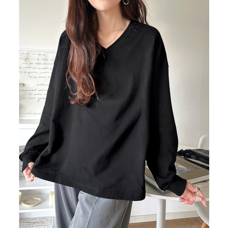 シンプルなのに、存在感。綿100％Vネック切り替えロンT | Classical Elf  | 詳細画像16 