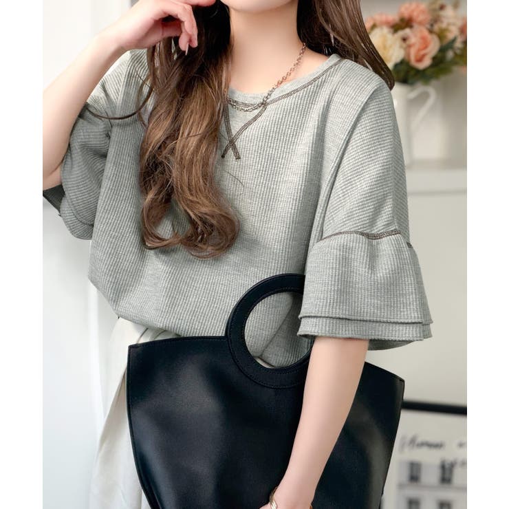 杢グレー | 《JaVaジャバコラボ》甘さと着やすさの絶妙バランス。ワッフルダブルフリルトップ… | Classical Elf 