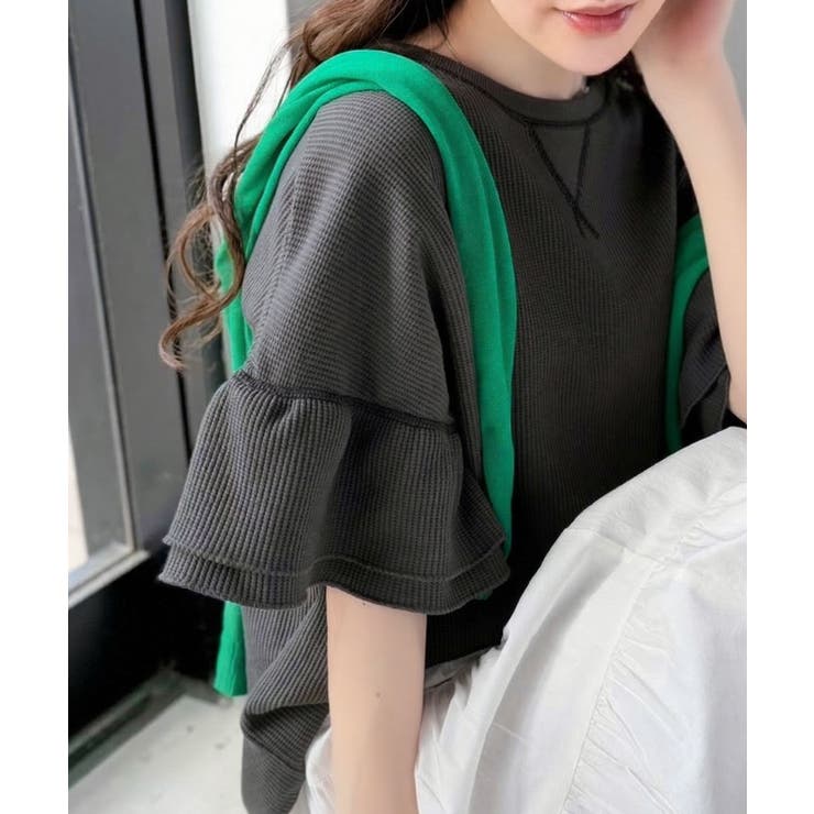 チャコール | 《JaVaジャバコラボ》甘さと着やすさの絶妙バランス。ワッフルダブルフリルトップ… | Classical Elf 