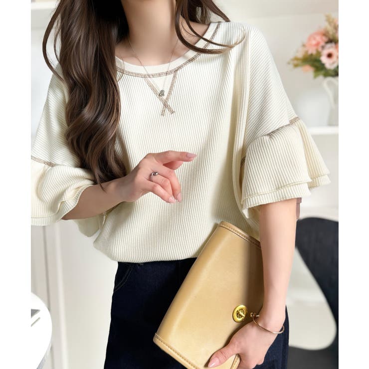 《JaVaジャバコラボ》甘さと着やすさの絶妙バランス。ワッフルダブルフリルトップ… | Classical Elf  | 詳細画像1 