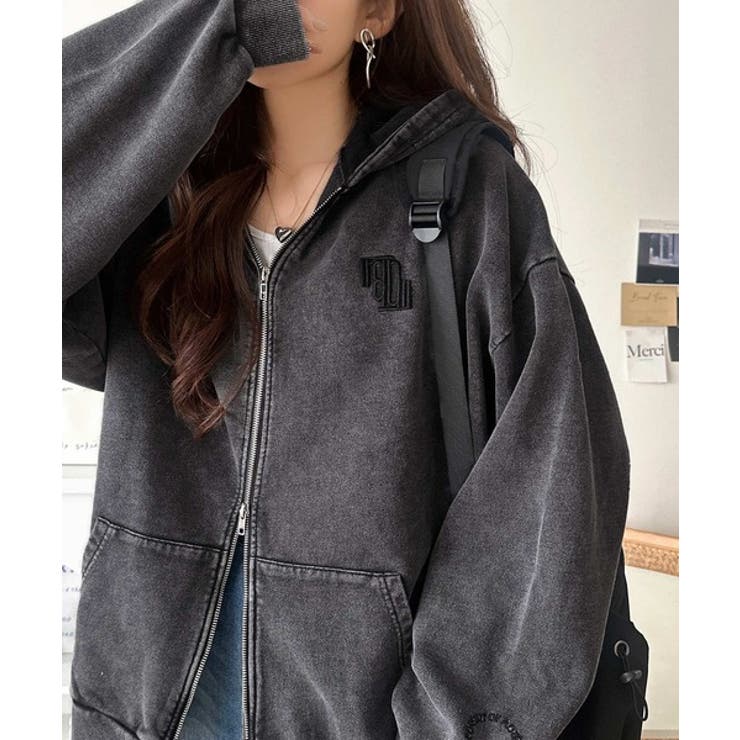 大人の抜け感◎ニュアンス色が映える。アシッドウォッシュロゴZIPパーカー | Classical Elf  | 詳細画像1 