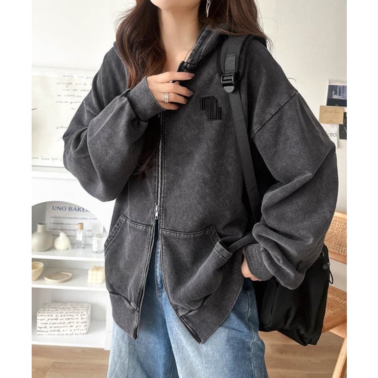 大人の抜け感◎ニュアンス色が映える。アシッドウォッシュロゴZIPパーカー | Classical Elf  | 詳細画像2 