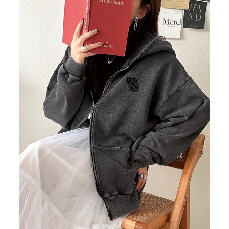 大人の抜け感◎ニュアンス色が映える。アシッドウォッシュロゴZIPパーカー | Classical Elf  | 詳細画像5 