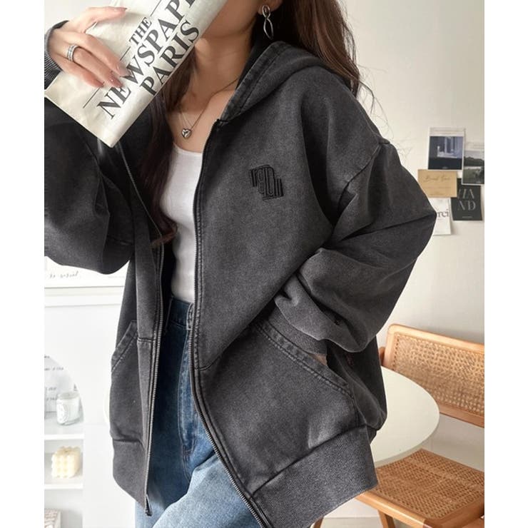 大人の抜け感◎ニュアンス色が映える。アシッドウォッシュロゴZIPパーカー | Classical Elf  | 詳細画像7 