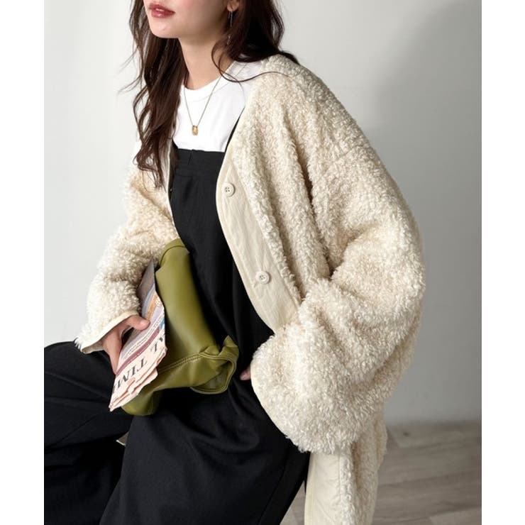 オーバーサイズがトレンド！異素材切り替え配色ボアジャケット♪ アウター | Classical Elf  | 詳細画像7 