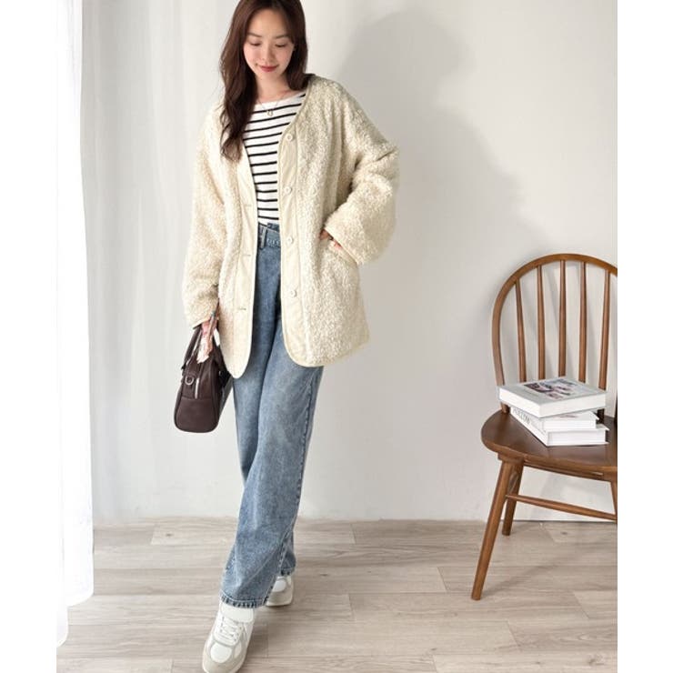 オーバーサイズがトレンド！異素材切り替え配色ボアジャケット♪ アウター | Classical Elf  | 詳細画像11 