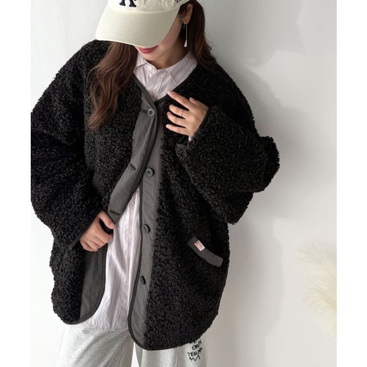 オーバーサイズがトレンド！異素材切り替え配色ボアジャケット♪ アウター | Classical Elf  | 詳細画像14 