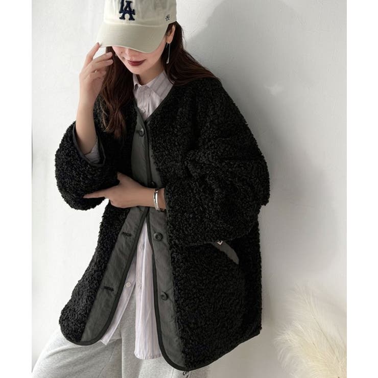 オーバーサイズがトレンド！異素材切り替え配色ボアジャケット♪ アウター | Classical Elf  | 詳細画像15 