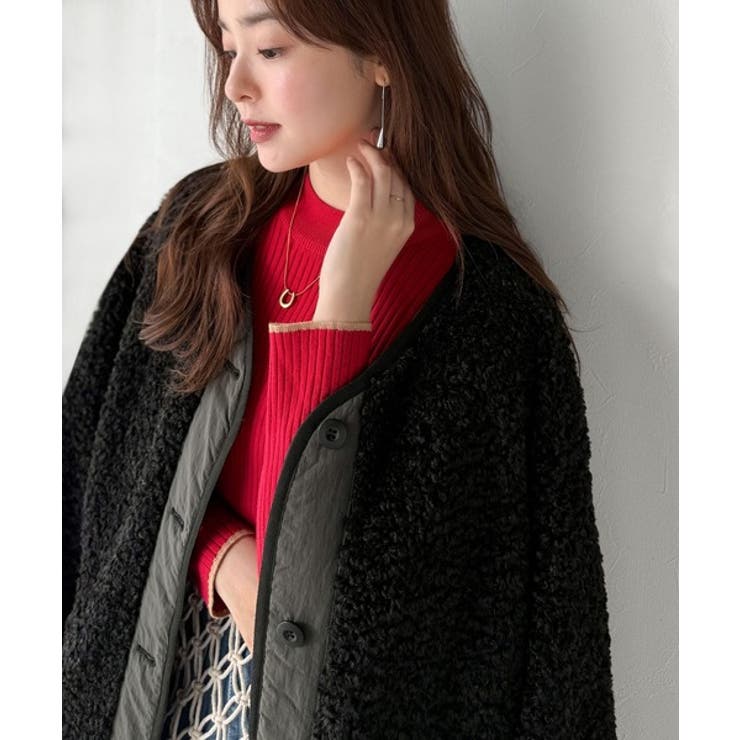 オーバーサイズがトレンド！異素材切り替え配色ボアジャケット♪ アウター | Classical Elf  | 詳細画像16 