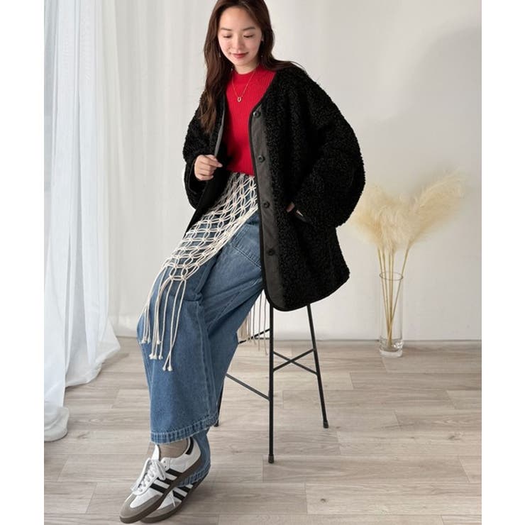 オーバーサイズがトレンド！異素材切り替え配色ボアジャケット♪ アウター | Classical Elf  | 詳細画像18 