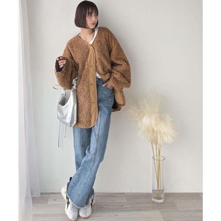 オーバーサイズがトレンド！異素材切り替え配色ボアジャケット♪ アウター | Classical Elf  | 詳細画像21 