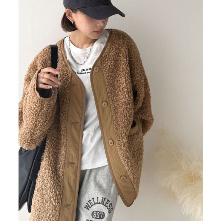 オーバーサイズがトレンド！異素材切り替え配色ボアジャケット♪ アウター | Classical Elf  | 詳細画像24 