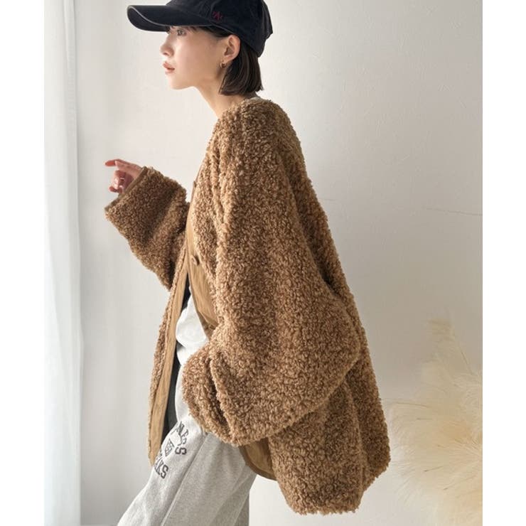 オーバーサイズがトレンド！異素材切り替え配色ボアジャケット♪ アウター | Classical Elf  | 詳細画像25 