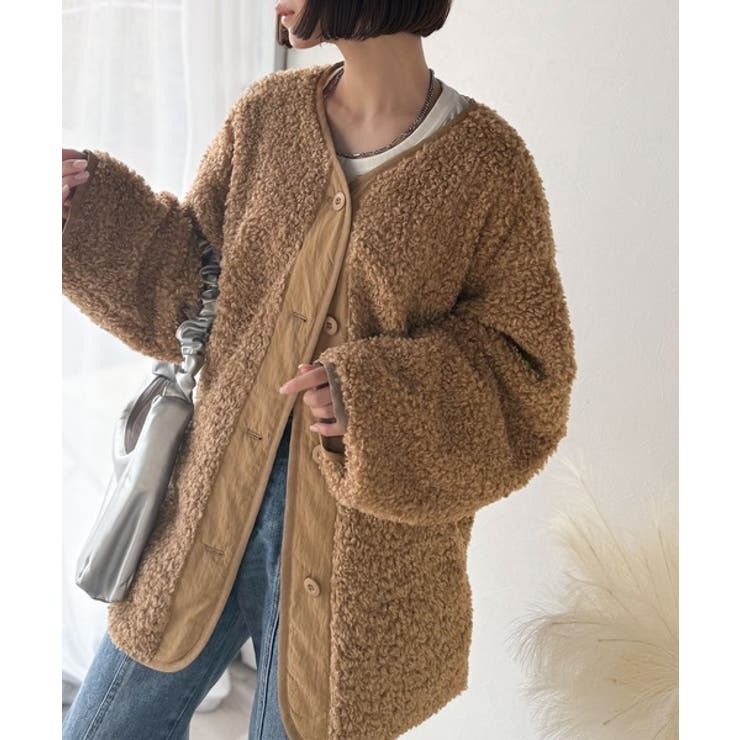 ベージュ | オーバーサイズがトレンド！異素材切り替え配色ボアジャケット♪ アウター | Classical Elf 