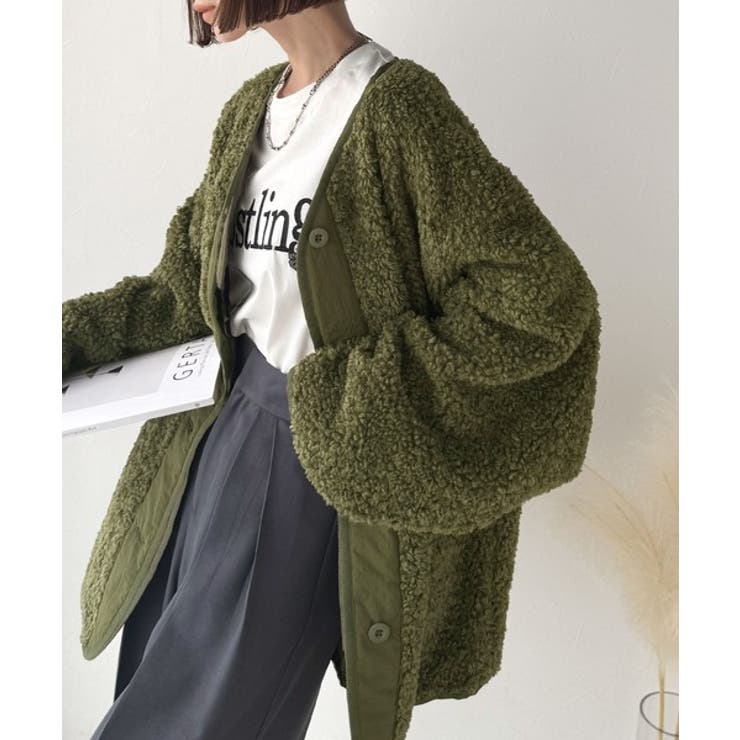 オーバーサイズがトレンド！異素材切り替え配色ボアジャケット♪ アウター | Classical Elf  | 詳細画像27 