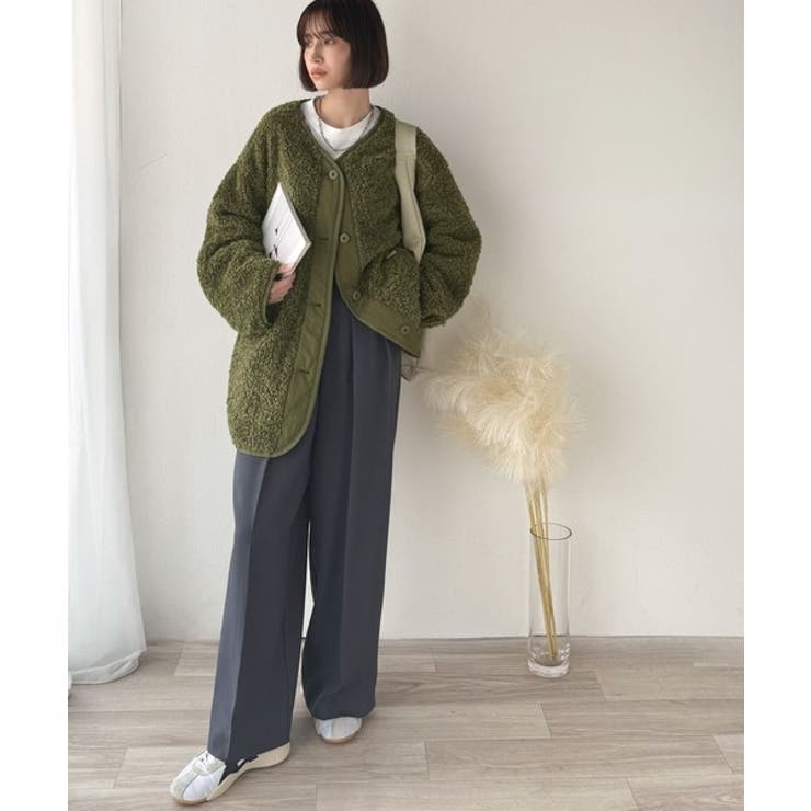 オーバーサイズがトレンド！異素材切り替え配色ボアジャケット♪ アウター | Classical Elf  | 詳細画像30 