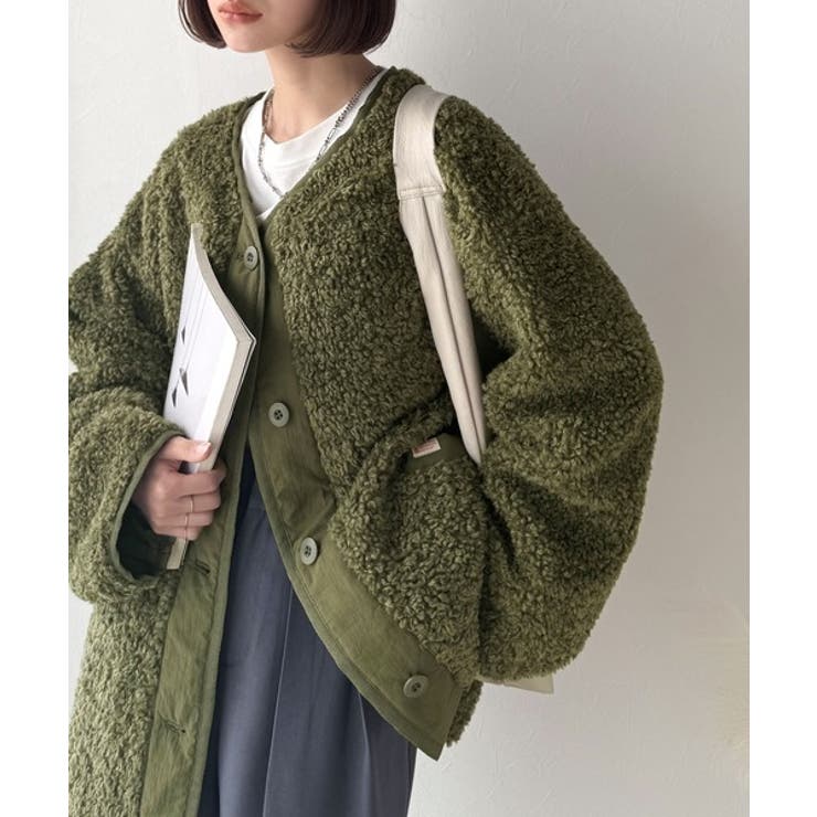 オーバーサイズがトレンド！異素材切り替え配色ボアジャケット♪ アウター | Classical Elf  | 詳細画像32 