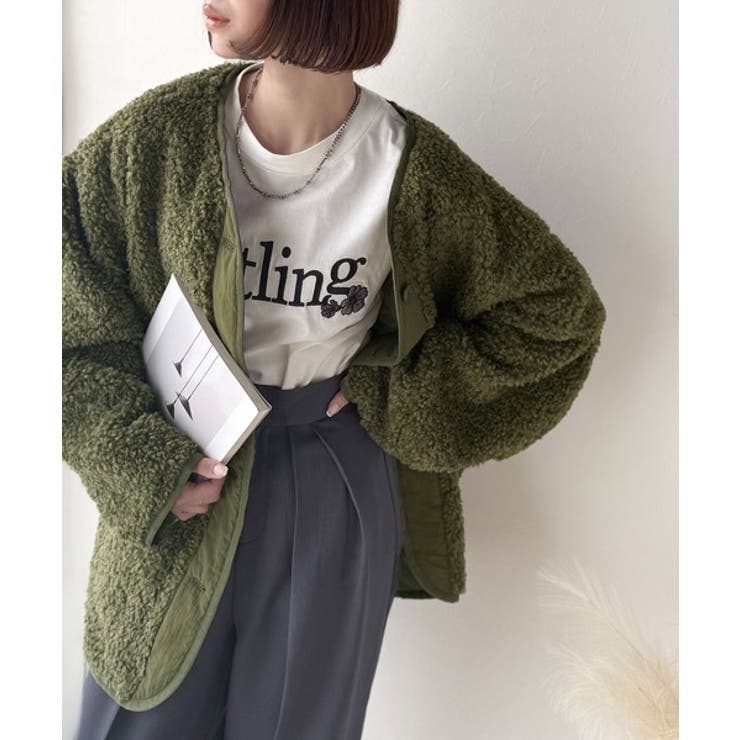 オーバーサイズがトレンド！異素材切り替え配色ボアジャケット♪ アウター | Classical Elf  | 詳細画像33 