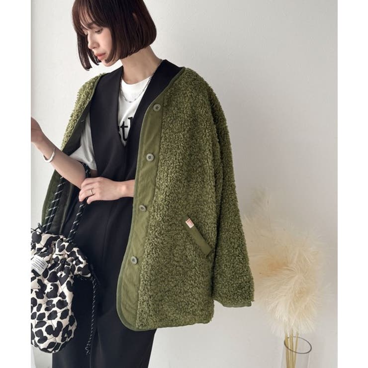 オーバーサイズがトレンド！異素材切り替え配色ボアジャケット♪ アウター | Classical Elf  | 詳細画像35 