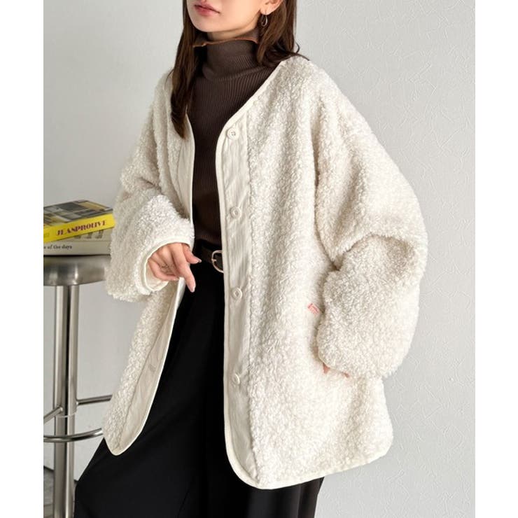 オーバーサイズがトレンド！異素材切り替え配色ボアジャケット♪ アウター | Classical Elf  | 詳細画像1 